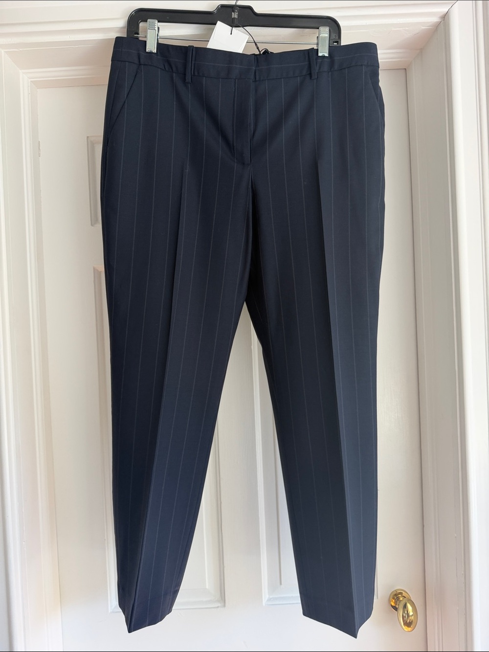 Theory Navy Pinstripe Cropped Dress Pants
